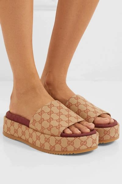 gucci angelina logo-detailed coated-canvas platform sandals|gucci canvas slide sandals.